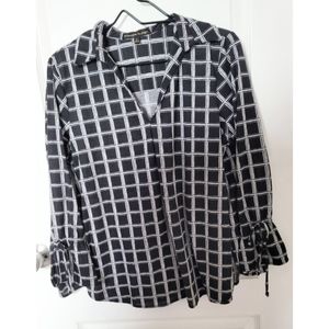 Always Indigo Oversized Plaid Checkered Collared Long Sleeve Top